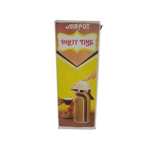 Vintage Airpot Party Time Thermal Coffee Carafe Pump Dispenser Retro Tan Brown